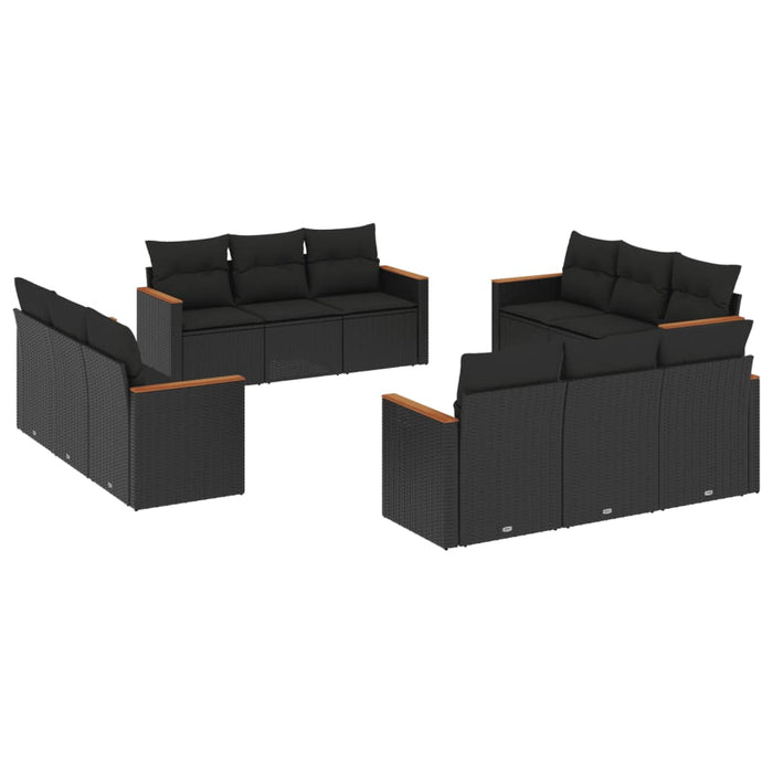 Set Divani da Giardino 12 pz con Cuscini Nero in Polyrattan 3258233