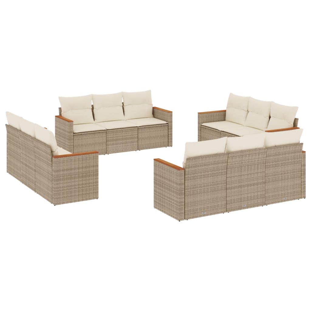 Set Divani da Giardino 12 pz con Cuscini Beige in Polyrattan 3258236