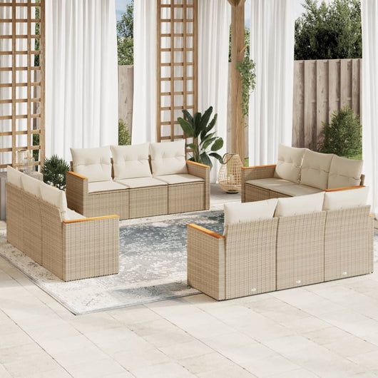 Set Divani da Giardino 12 pz con Cuscini Beige in Polyrattan 3258236