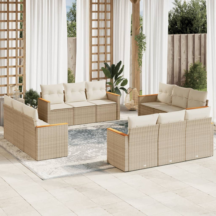 Set Divani da Giardino 12 pz con Cuscini Beige in Polyrattan 3258236