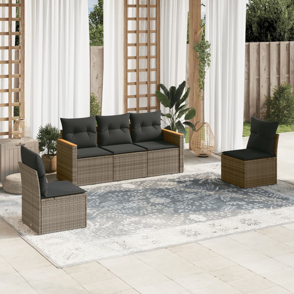 Set Divano da Giardino 5 pz con Cuscini Grigio in Polyrattan 3258252