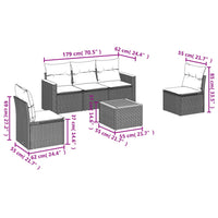 Set Divano da Giardino 6 pz con Cuscini-Sofa da Giardino-Divanetto da esterno Nero in Polyrattan 247652