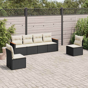 Set Divano da Giardino 6 pz con Cuscini-Sofa da Giardino-Divanetto da esterno Nero in Polyrattan 638096