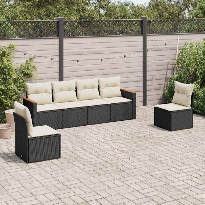 Set Divano da Giardino 6 pz con Cuscini-Sofa da Giardino-Divanetto da esterno Nero in Polyrattan 638096