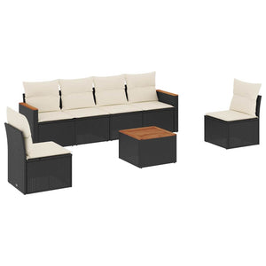 Set Divani da Giardino con Cuscini 7pz Nero Polyrattan 3258269