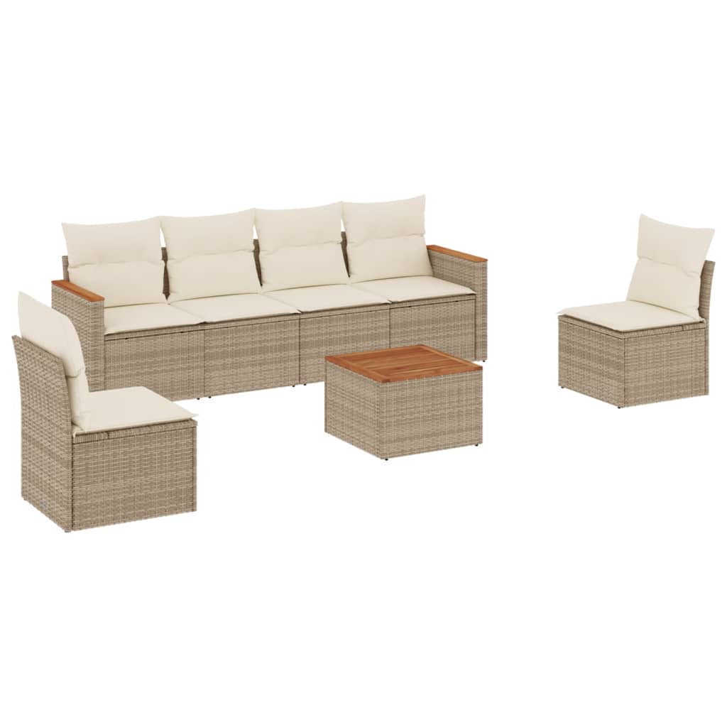 Set Divani da Giardino 7 pz con Cuscini Beige in Polyrattan