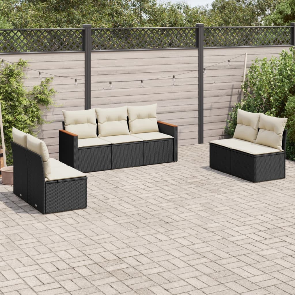 Set Divani da Giardino con Cuscini 7pz Nero Polyrattan 3258276