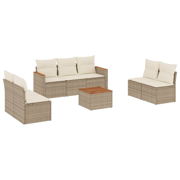 Set Divano da Giardino 8 pz con Cuscini Beige in Polyrattan