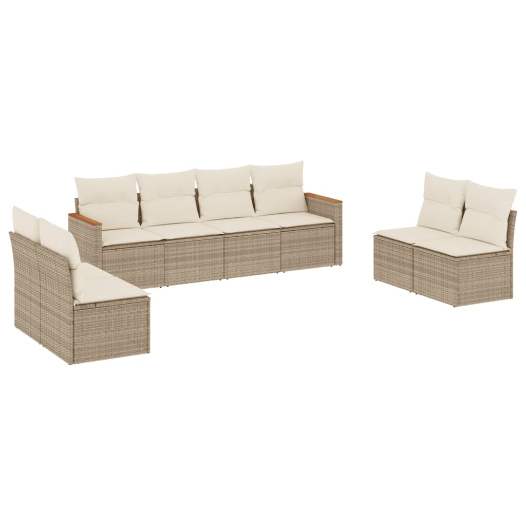Set Divano da Giardino 8 pz con Cuscini Beige in Polyrattan