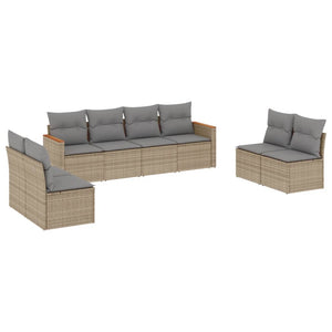 Set Divano da Giardino 8 pz con Cuscini Beige in Polyrattan 3258293