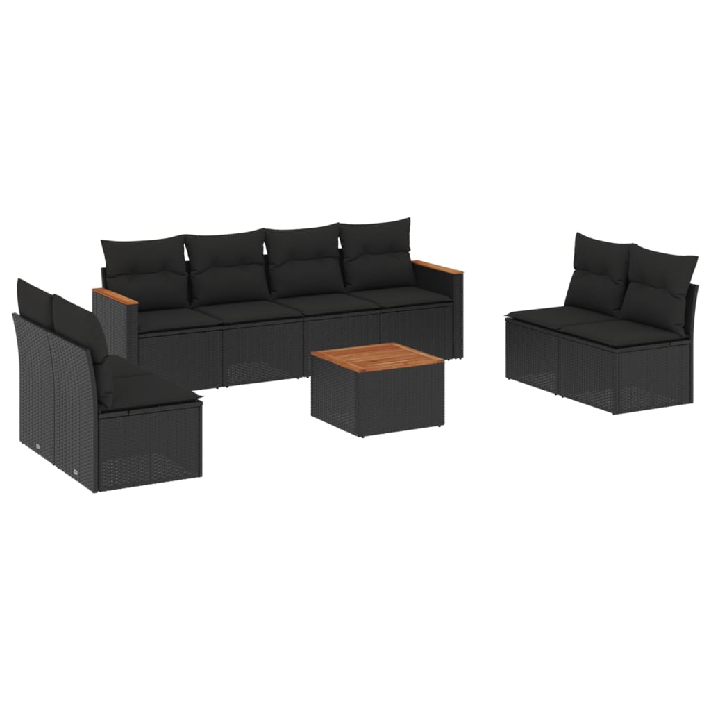 Set Divani da Giardino 9 pz con Cuscini Nero in Polyrattan 3258296