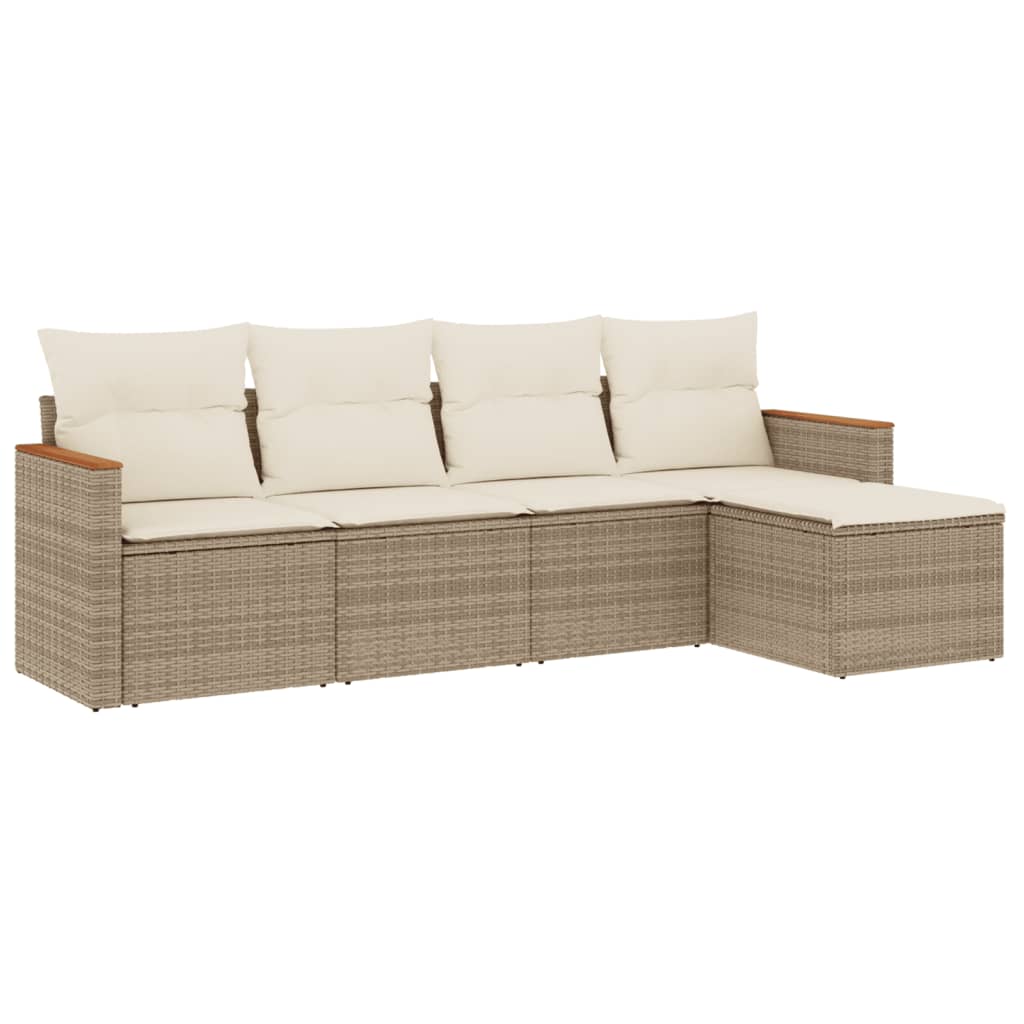 Set Divano da Giardino 5 pz con Cuscini Beige in Polyrattan