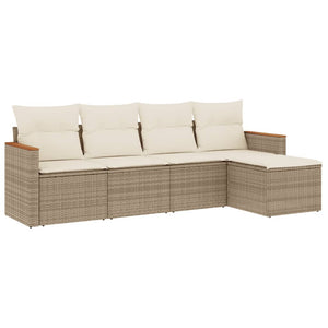 Set Divano da Giardino 5 pz con Cuscini Beige in Polyrattan