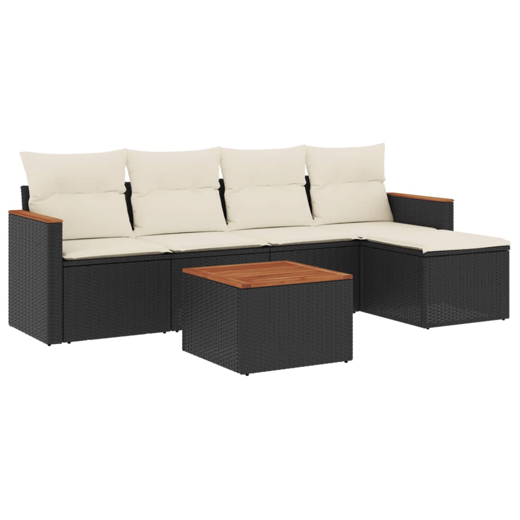 Set Divano da Giardino 6 pz con Cuscini-Sofa da Giardino-Divanetto da esterno Nero in Polyrattan 712450