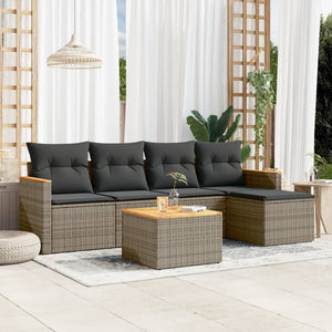 Set Divano da Giardino 6 pz con Cuscini-Sofa da Giardino-Divanetto da esterno Grigio in Polyrattan 365001