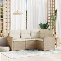 Set Divano da Giardino 4 pz con Cuscini-Sofa da Giardino-Divanetto da esterno Beige in Polyrattan 198409