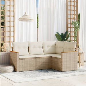 Set Divano da Giardino 4 pz con Cuscini-Sofa da Giardino-Divanetto da esterno Beige in Polyrattan 198409