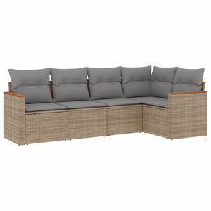 Set Divano da Giardino 5 pz con Cuscini-Sofa da Giardino-Divanetto da esterno Beige in Polyrattan 828066