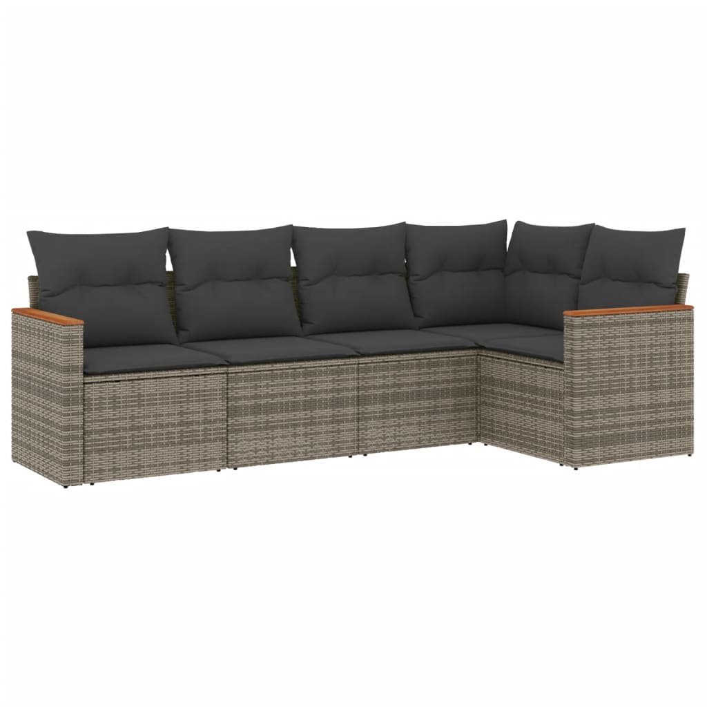 Set Divano da Giardino 5 pz con Cuscini-Sofa da Giardino-Divanetto da esterno Grigio in Polyrattan 596351
