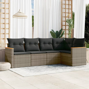 Set Divano da Giardino 5 pz con Cuscini-Sofa da Giardino-Divanetto da esterno Grigio in Polyrattan 596351