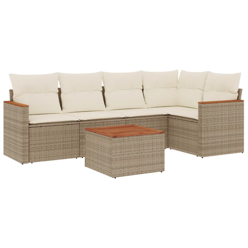 Set Divano da Giardino 6 pz con Cuscini Beige in Polyrattan
