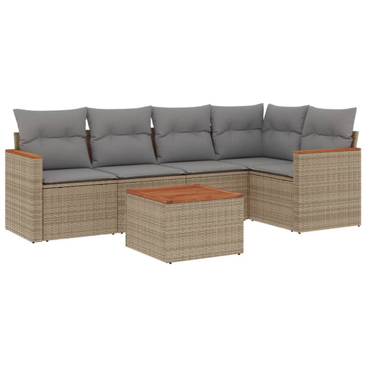 Set Divano da Giardino 6 pz con Cuscini Beige in Polyrattan