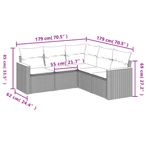 Set Divani da Giardino 5 pz con Cuscini in Polyrattan Nerocod mxl 90298