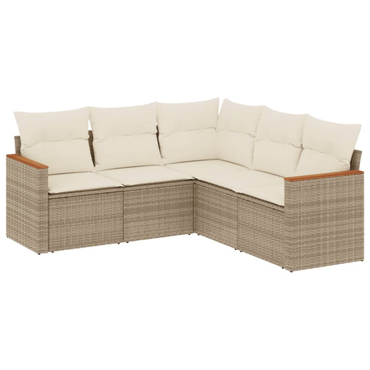 Set Divano da Giardino 5 pz con Cuscini Beige in Polyrattan