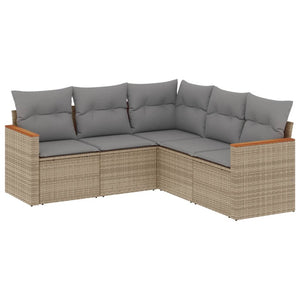 Set Divano da Giardino 5 pz con Cuscini-Sofa da Giardino-Divanetto da esterno Beige in Polyrattan 451996