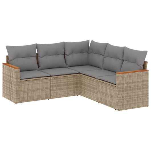 Set Divano da Giardino 5 pz con Cuscini-Sofa da Giardino-Divanetto da esterno Beige in Polyrattan 451996