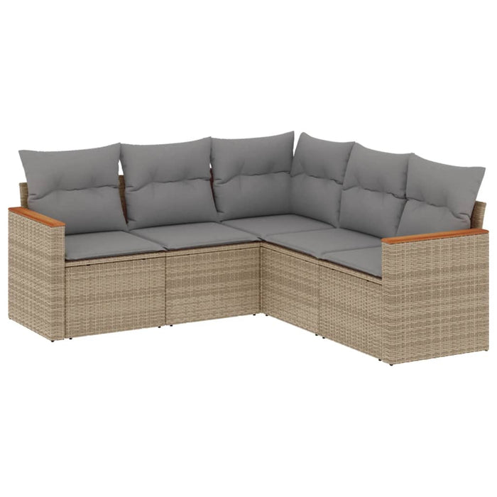 Set Divano da Giardino 5 pz con Cuscini-Sofa da Giardino-Divanetto da esterno Beige in Polyrattan 451996