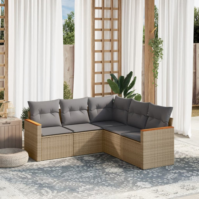 Set Divano da Giardino 5 pz con Cuscini-Sofa da Giardino-Divanetto da esterno Beige in Polyrattan 451996