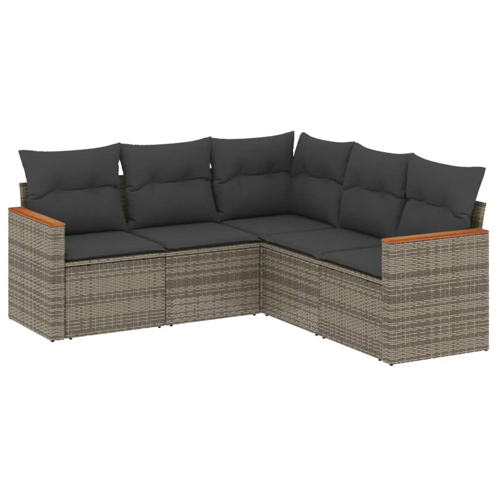 Set Divano da Giardino 5 pz con Cuscini-Sofa da Giardino-Divanetto da esterno Grigio in Polyrattan 992813