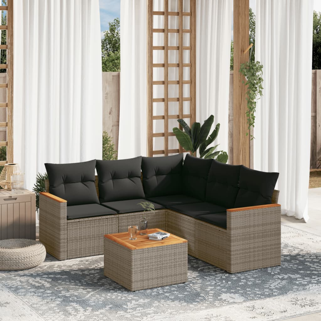 Set Divano da Giardino 6 pz con Cuscini-Sofa da Giardino-Divanetto da esterno Grigio in Polyrattan 969642