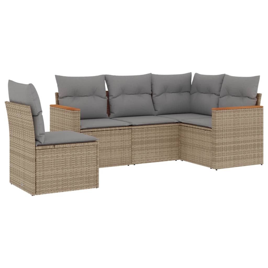 Set Divano da Giardino 5 pz con Cuscini Beige in Polyrattan 3258377