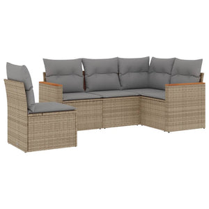 Set Divano da Giardino 5 pz con Cuscini-Sofa da Giardino-Divanetto da esterno Beige in Polyrattan 672119