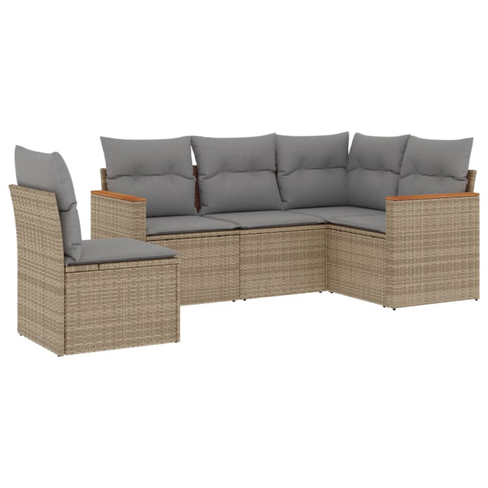 Set Divano da Giardino 5 pz con Cuscini-Sofa da Giardino-Divanetto da esterno Beige in Polyrattan 672119