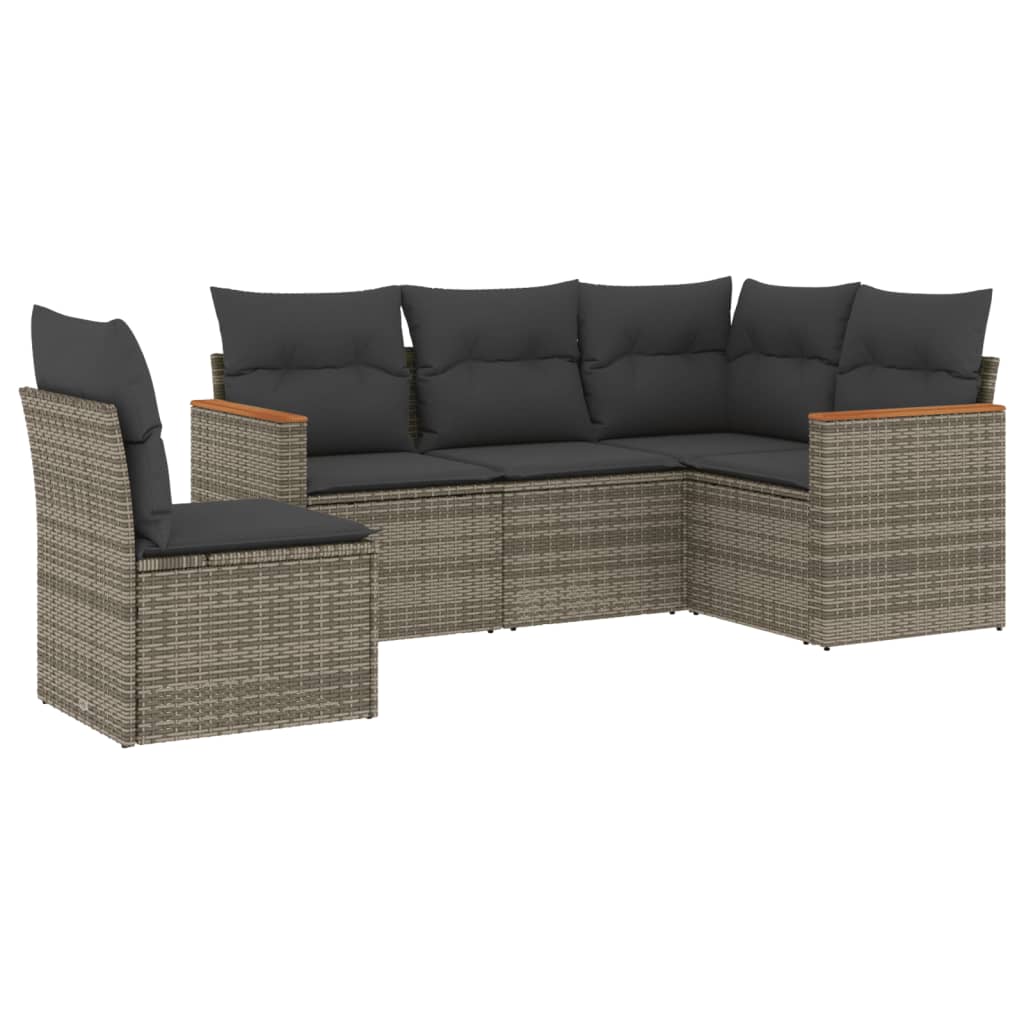 Set Divano da Giardino 5 pz con Cuscini-Sofa da Giardino-Divanetto da esterno Grigio in Polyrattan 690232