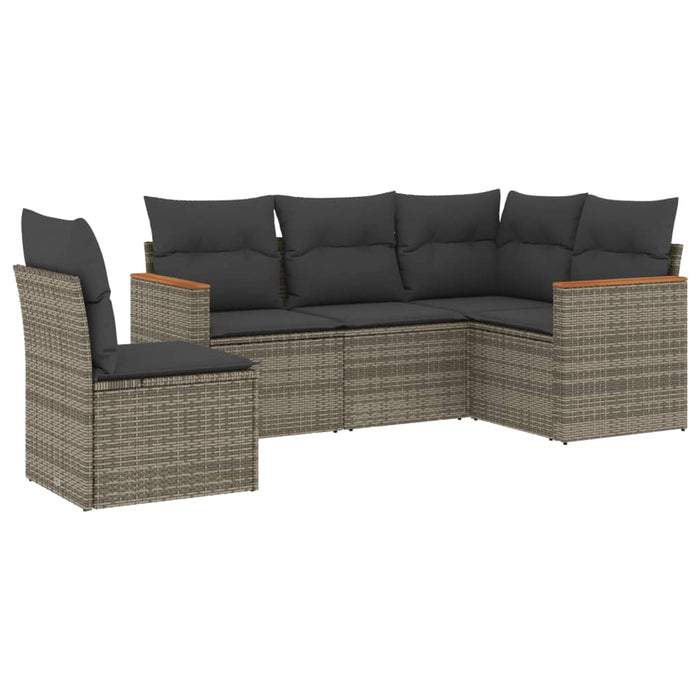 Set Divano da Giardino 5 pz con Cuscini-Sofa da Giardino-Divanetto da esterno Grigio in Polyrattan 690232