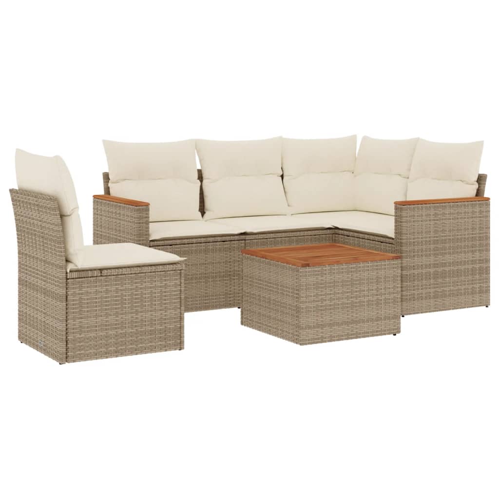 Set Divano da Giardino 6 pz con Cuscini Beige in Polyrattan
