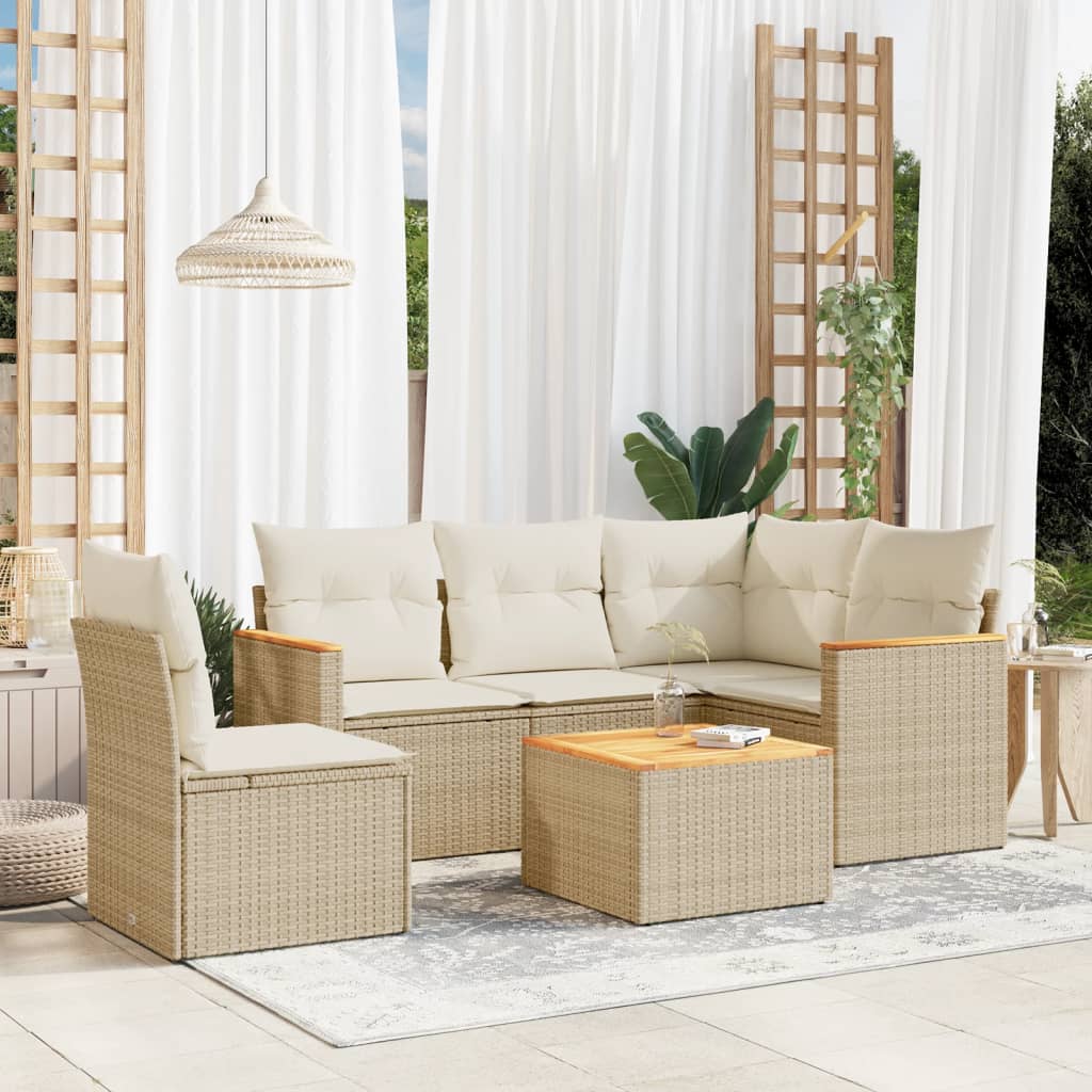 Set Divano da Giardino 6 pz con Cuscini Beige in Polyrattan