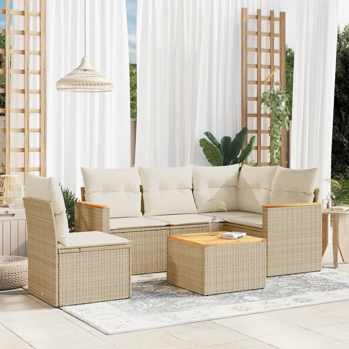Set Divano da Giardino 6 pz con Cuscini Beige in Polyrattan