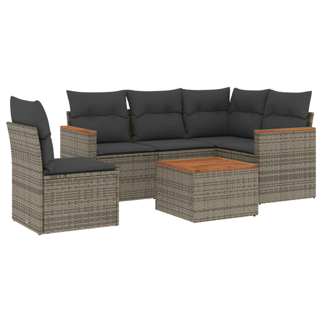 Set Divano da Giardino 6 pz con Cuscini-Sofa da Giardino-Divanetto da esterno Grigio in Polyrattan 937295
