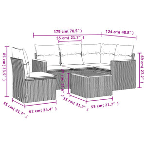 Set Divano da Giardino 6 pz con Cuscini-Sofa da Giardino-Divanetto da esterno Grigio in Polyrattan 937295