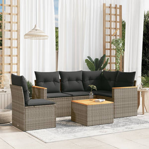 Set Divano da Giardino 6 pz con Cuscini-Sofa da Giardino-Divanetto da esterno Grigio in Polyrattan 937295