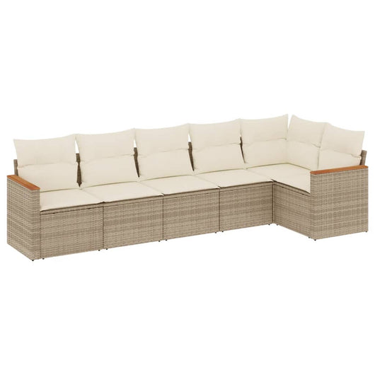 Set Divano da Giardino 6 pz con Cuscini Beige in Polyrattancod mxl 88337