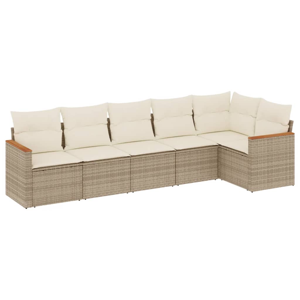 Set Divano da Giardino 6 pz con Cuscini Beige in Polyrattan 3258390