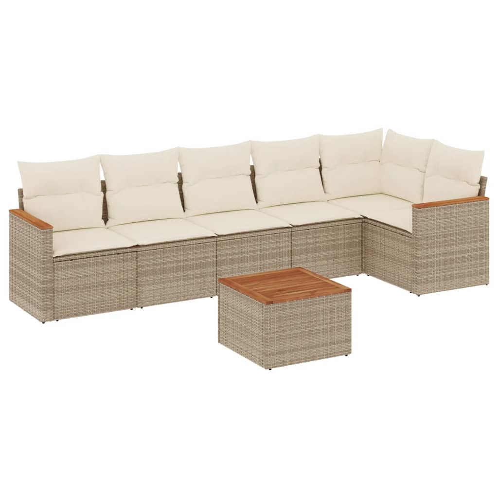 Set Divani da Giardino 7 pz con Cuscini Beige in Polyrattan