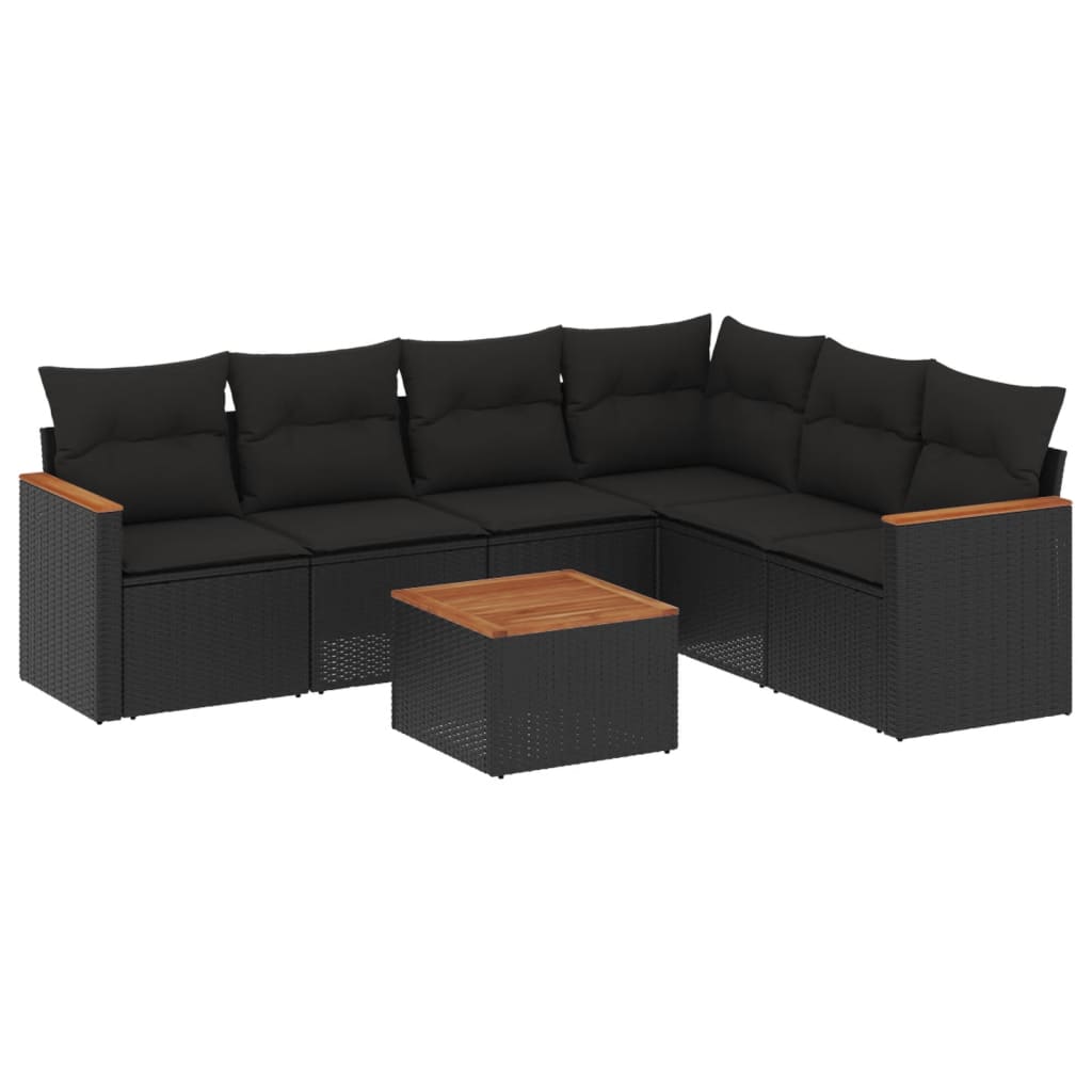Set Divani da Giardino con Cuscini 7pz Nero Polyrattan 3258408