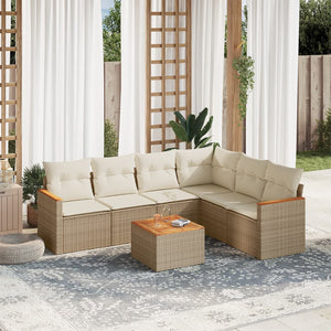 Set Divani da Giardino 7 pz con Cuscini Beige in Polyrattan 3258411